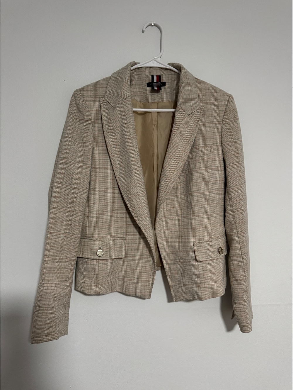 Tommy Hilfiger Plaid Cropped Blazer Jacket Women’s Size 6 Beige Preppy - Picture 3 of 7